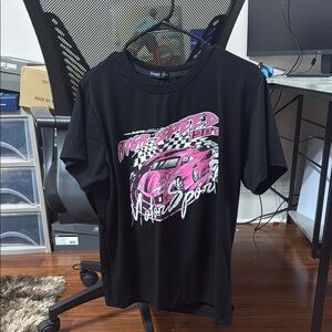Black T-Shirt with Pink Car Graphic